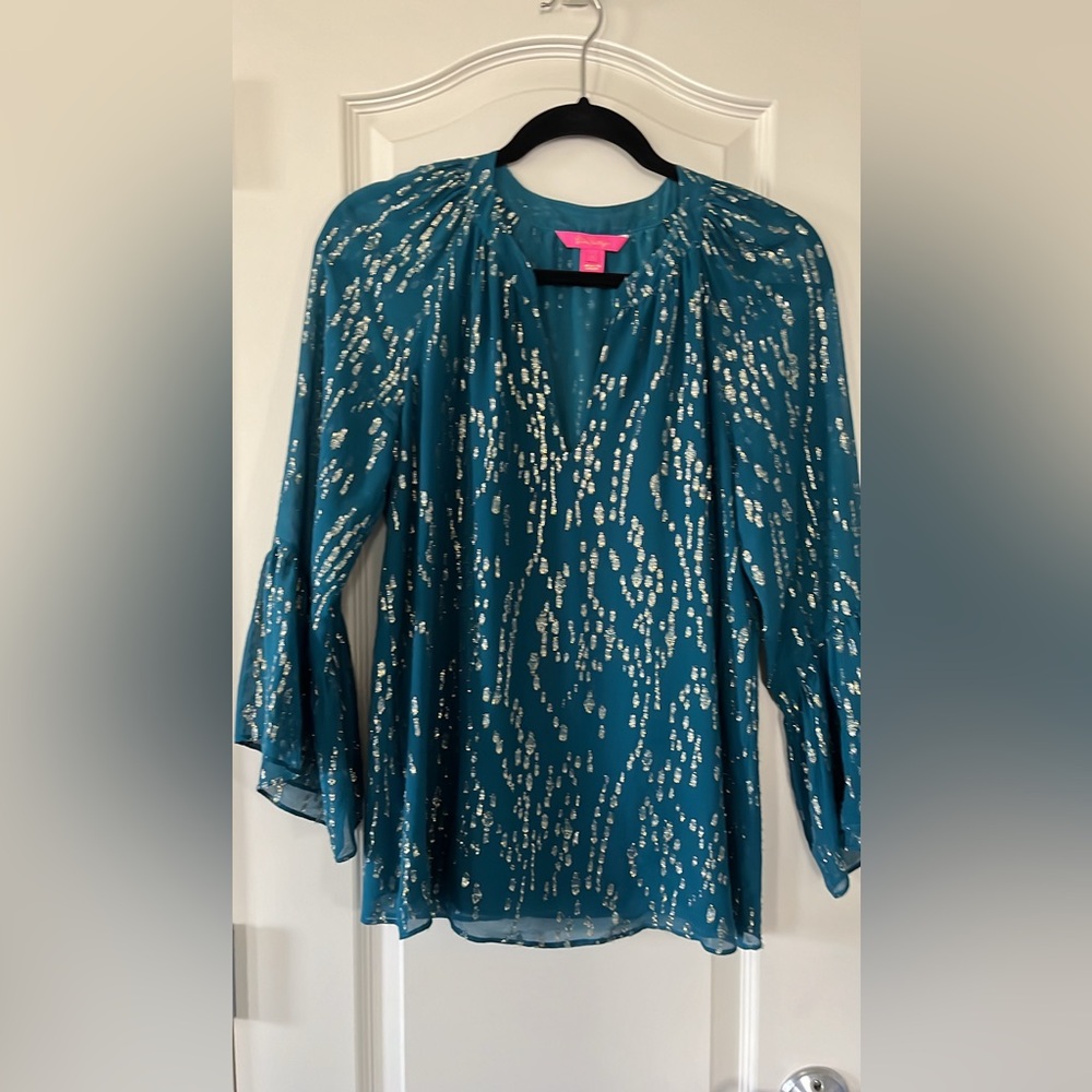 Lilly Pulitzer metallic clip dot blouse